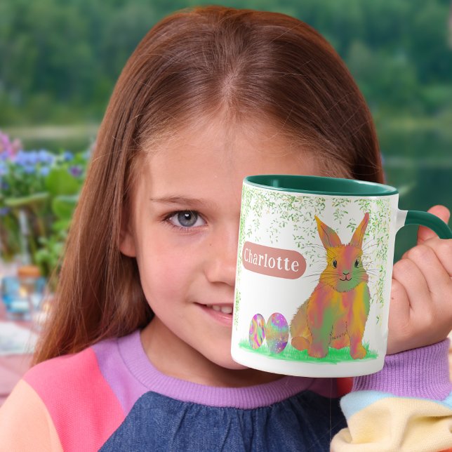 Personlig Påskäggsjakt Brunch Söt Kanin Barn Mugg (Personalized kids name Easter egg hunt brunch cute bunny keepsake mug favor)