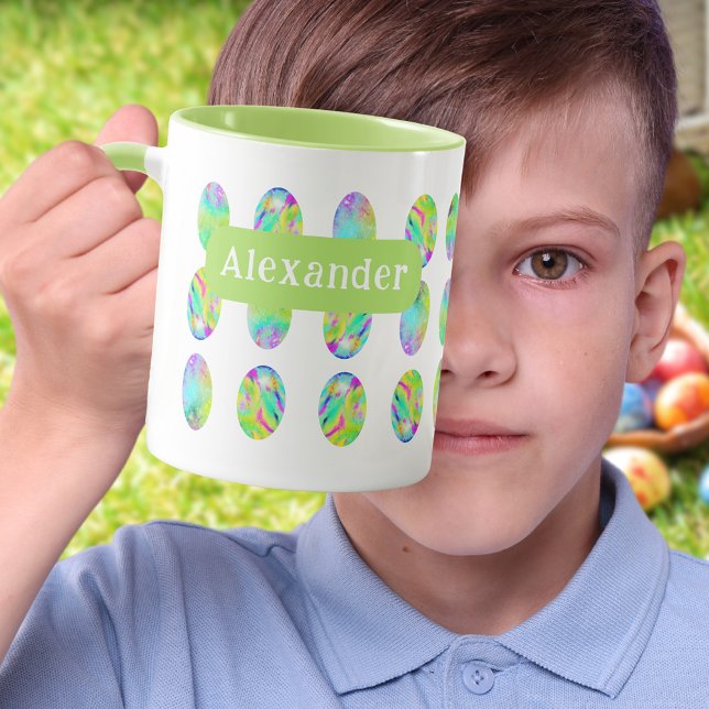 Personlig Påskäggsjakt Brunch Trädgårdsfest Mugg (Personalized kids name Easter egg hunt spring brunch garden party mug Holiday drinkware)