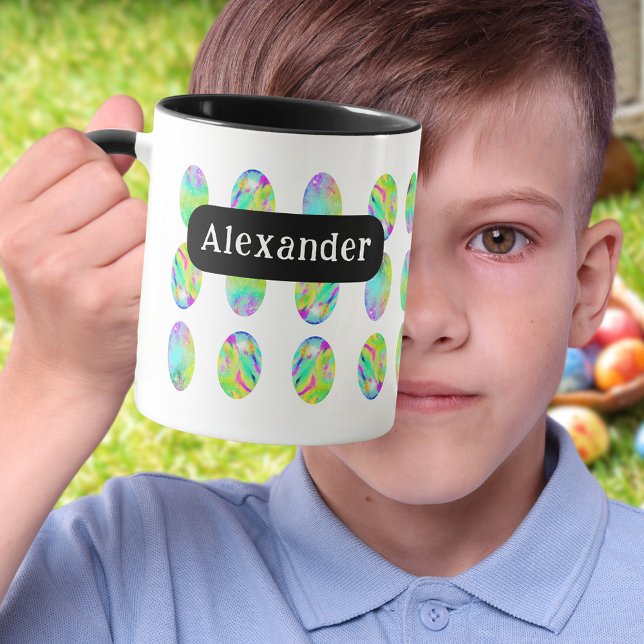 Personlig Påskäggsjakt Brunchfest med Namn Mugg (Personalized name modern colorful Easter egg hunt spring brunch garden party mug)