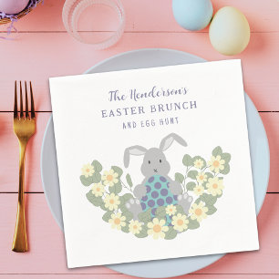 Personlig Påskbrunch Äggsökning Kanin Blommig Pappersservett