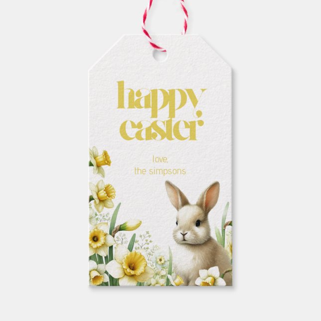 Personlig Påskhare Daffodil Favor Gift-Märkre Presentetikett (Framsidan)