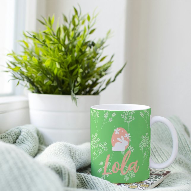 Personlig Påskhare Mugg - Grönt och Rosa (Skapare uppladdad)