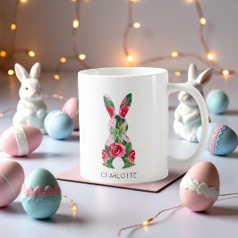 Personlig Påskhare Mugg med Blommigt Design