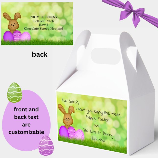 Personlig Påskhare till barn Cute Presentaskar (Cute personalized purple + green Easter favor boxes! Add a message from the Easter Bunny himself.)