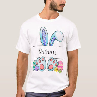 Personlig Påskharen Namn Pastell Konst blå T Shirt