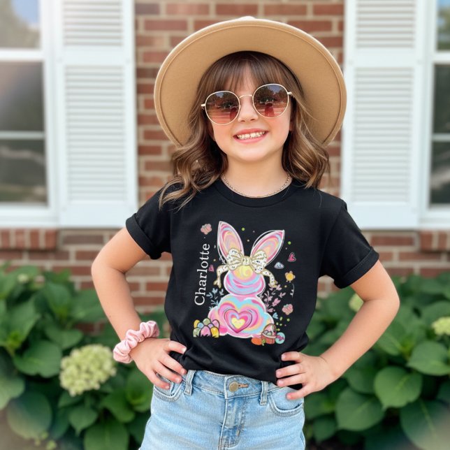 Personlig påskharenamn t shirt (Personalized Easter Bunny Name Shirt Kids | Custom Little Girls Easter Outfit Tee)