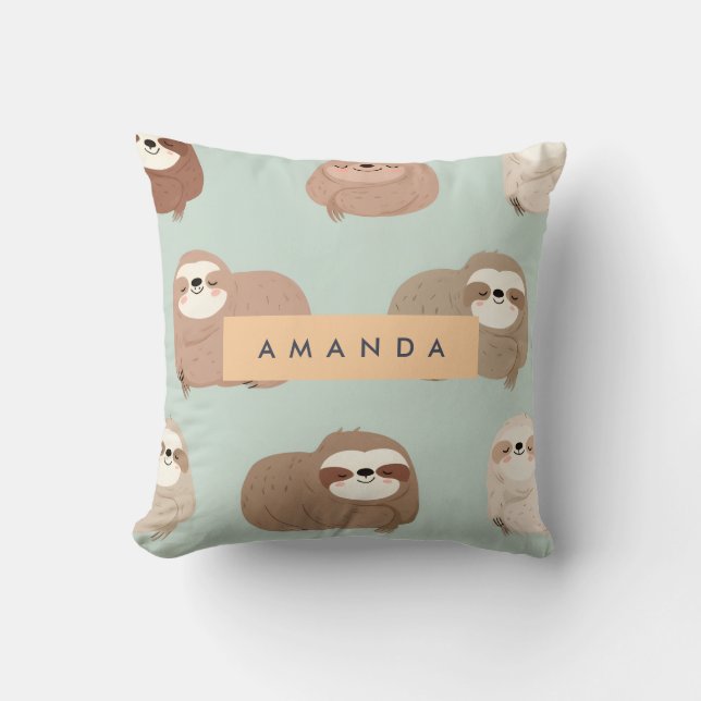 Personlig Pastel Adsible Sloth Mönster Kudde (Framsida)