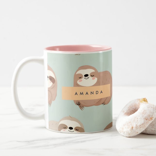 Personlig Pastel Adsible Sloth Mönster Två-Tonad Mugg (Med munk)