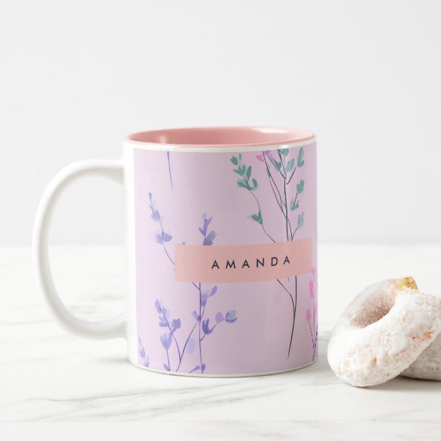 Personlig Pastel-Blommigt, Elegant Två-Tonad Mugg (Med munk)