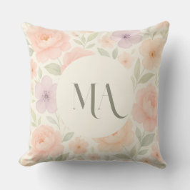 Personlig Pastel Blommigt Monogram Dekorativ kudde