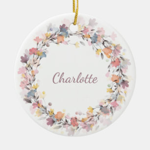 Personlig Pastel Blommigt Utandning Namn jul Julgransprydnad Keramik