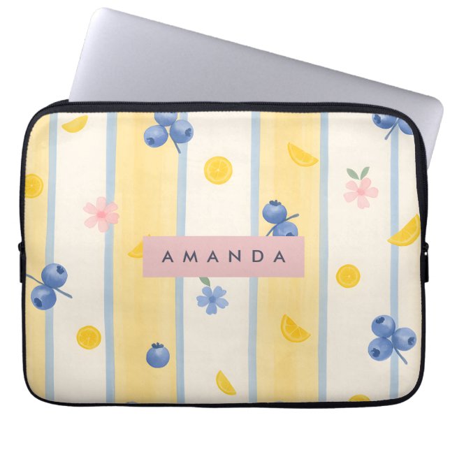 Personlig Pastel Blueberry & Lemon Mönster Laptop Fodral (Framsidan)