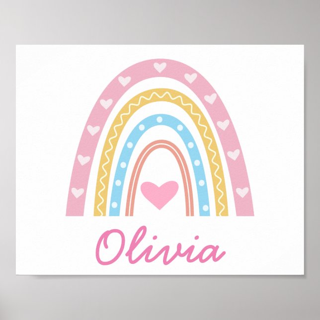 Personlig Pastel boho rainbow Namn tjej Poster (Framsidan)