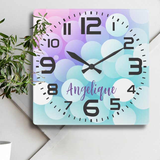 Personlig Pastel Bubbles Wall Clock Fyrkantig Klocka (Skapare uppladdad)