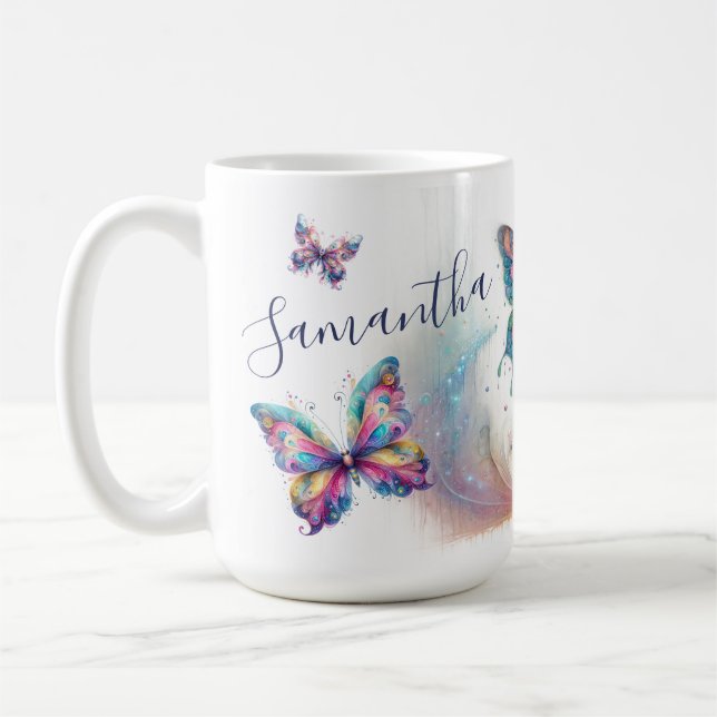 Personlig Pastel Butterfly Art Coffee Kopp (Vänster)