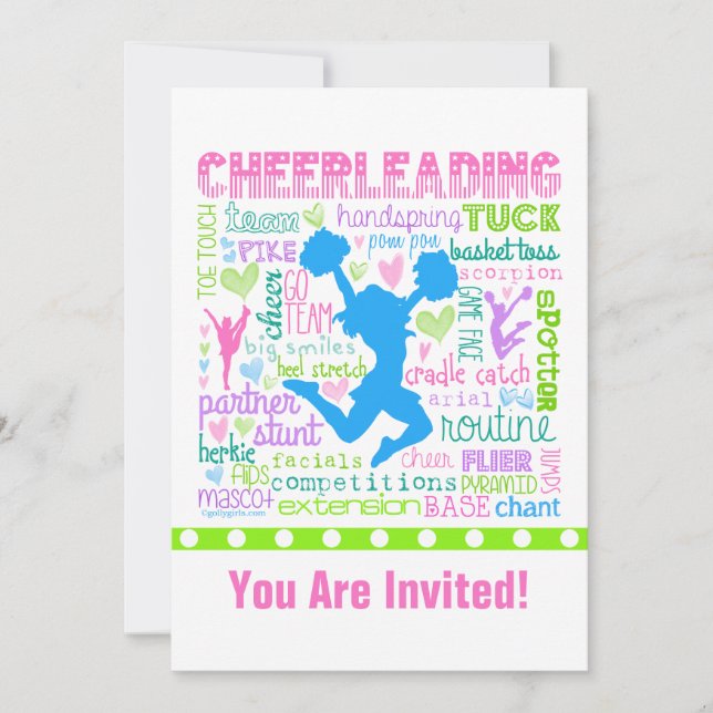 Personlig Pastel Cheerlead Ord Typografi Inbjudningar (Framsida)