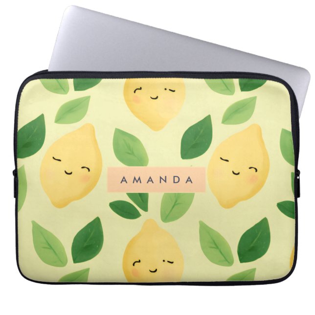 Personlig Pastel Cute Smiling Lemon Mönster Laptop Fodral (Framsidan)