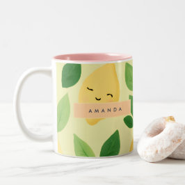 Personlig Pastel Cute Smiling Lemon Mönster Två-Tonad Mugg