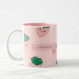 Personlig Pastel Cute Strawberry Mönster Två-Tonad Mugg