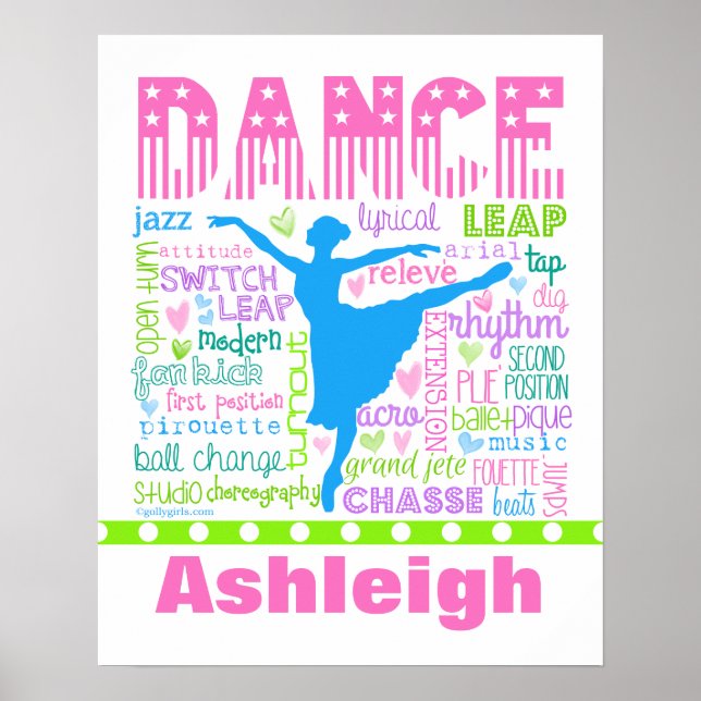 Personlig Pastel Dancer Ord Typografi Poster (Framsidan)