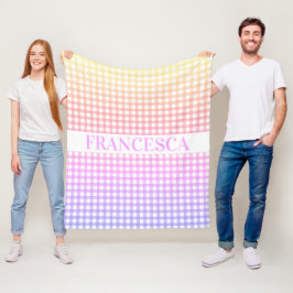 Personlig Pastel Gradient Gingham Blanket Rosa Fleecefilt