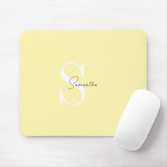 Personlig Pastel Gult Mouse Pad med Initialer Musmatta (Med mus)