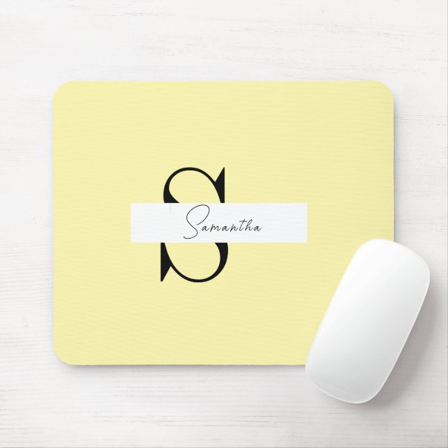 Personlig Pastel Gult Mouse Pad med Initialer Musmatta (Med mus)