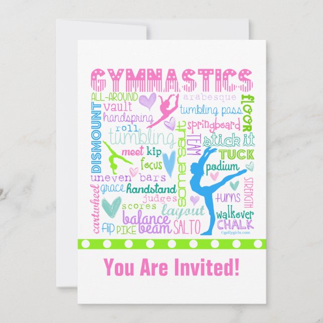 Personlig Pastel Gymnastics Ord Typography Inbjudningar (Framsida)