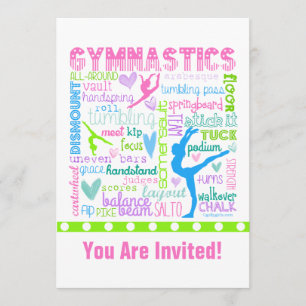 Personlig Pastel Gymnastics Ord Typography Inbjudningar
