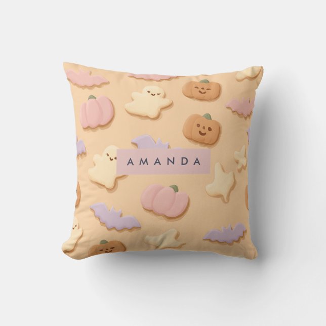Personlig Pastel Halloween Cookie Ghost Fladdermus Kudde (Framsida)