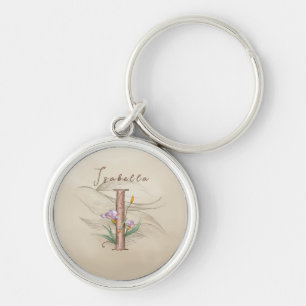 Personlig Pastel Iris Monogram "I" Rund Silverfärgad Nyckelring