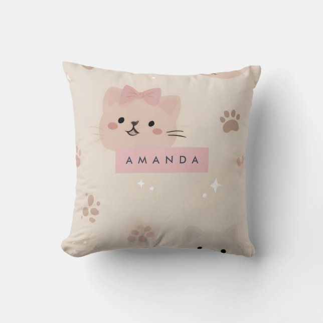 Personlig Pastel Kawaii Cat Ansikte Mönster Kudde (Framsida)
