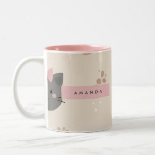 Personlig Pastel Kawaii Cat Ansikte Mönster Två-Tonad Mugg