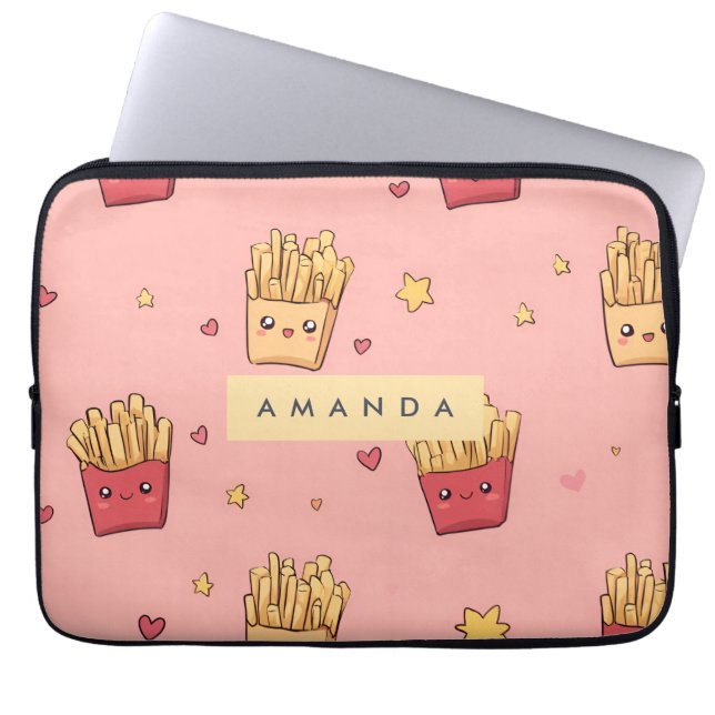 Personlig Pastel Kawaii Fransk Fries Mönster Laptop Fodral (Framsidan)