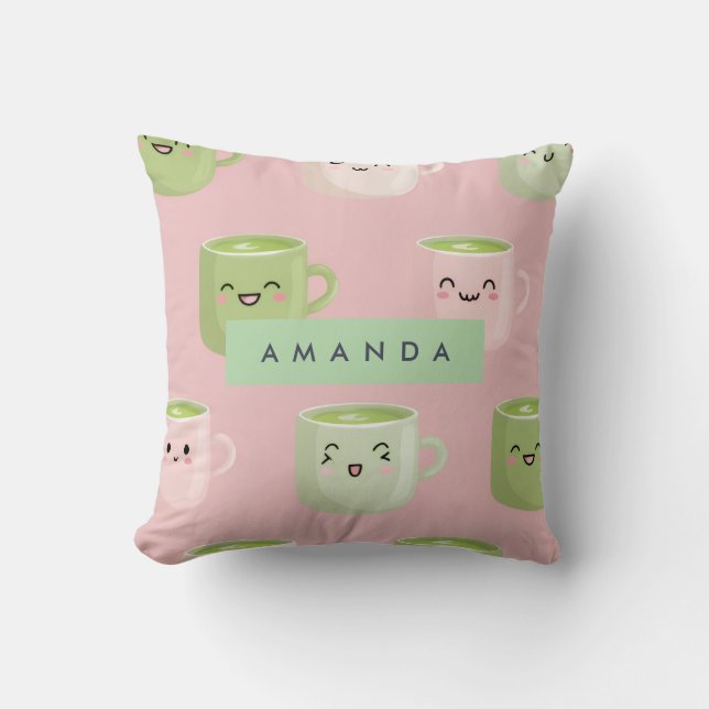 Personlig Pastel Kawaii Matcha Tea Mönster Kudde (Framsida)