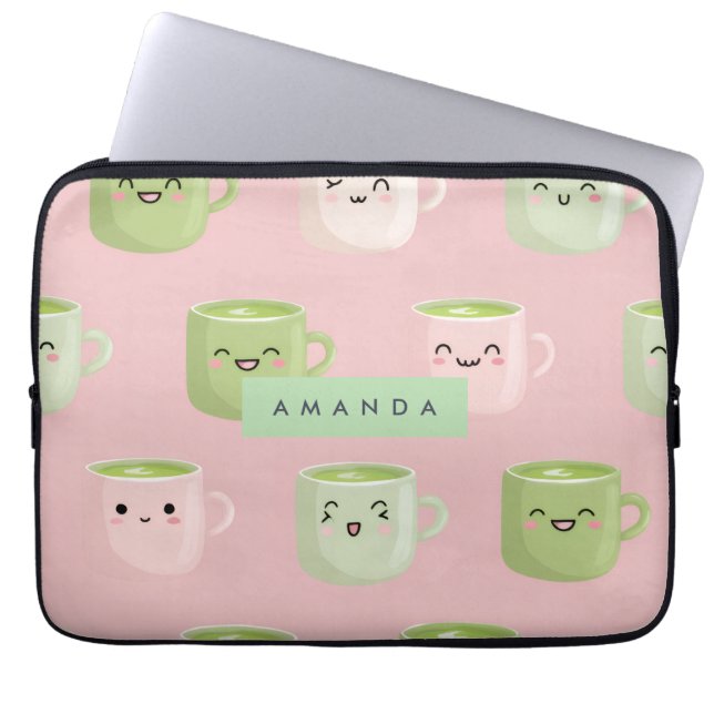 Personlig Pastel Kawaii Matcha Tea Mönster Laptop Fodral (Framsidan)