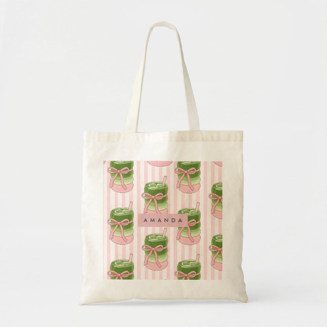 Personlig Pastel Matcha Kopp Mönster Tygkasse (Framsidan)