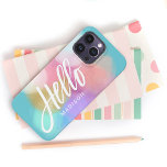 Personlig Pastel Paint Splotches Hej<br><div class="desc">Färgfläckar för söt pastellfärg i rosa,  persikor,  lack,  akvarier,  guld,  blått och vitt är spridda över abstraktens snyggt som har "Hej"-text i modern penselskripttypografi. Anpassa med ditt namn eller annan önskad text för ett fodral som är unikt för dig.</div>
