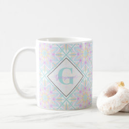 Personlig Pastel Rainbow Blommigt Mandala Tiled Kaffemugg