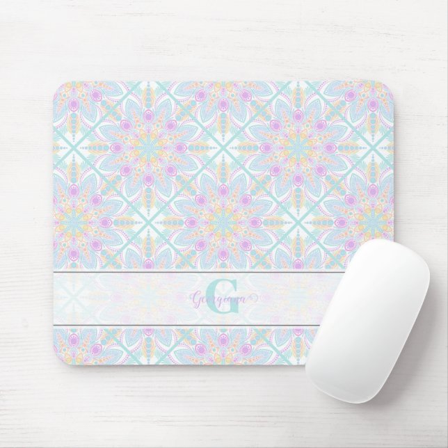 Personlig Pastel Rainbow Blommigt Mandala Tiled Musmatta (Med mus)