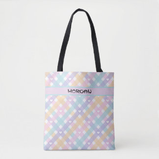 Personlig Pastel Rainbow Gingham Mönster Tote Tygkasse