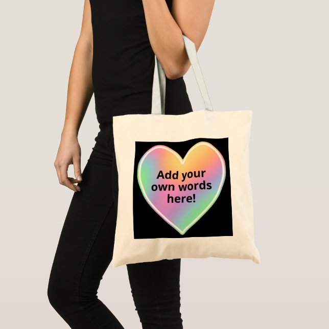 Personlig Pastel Rainbow Heart Tote Bag Tygkasse (Framsida (produkt))