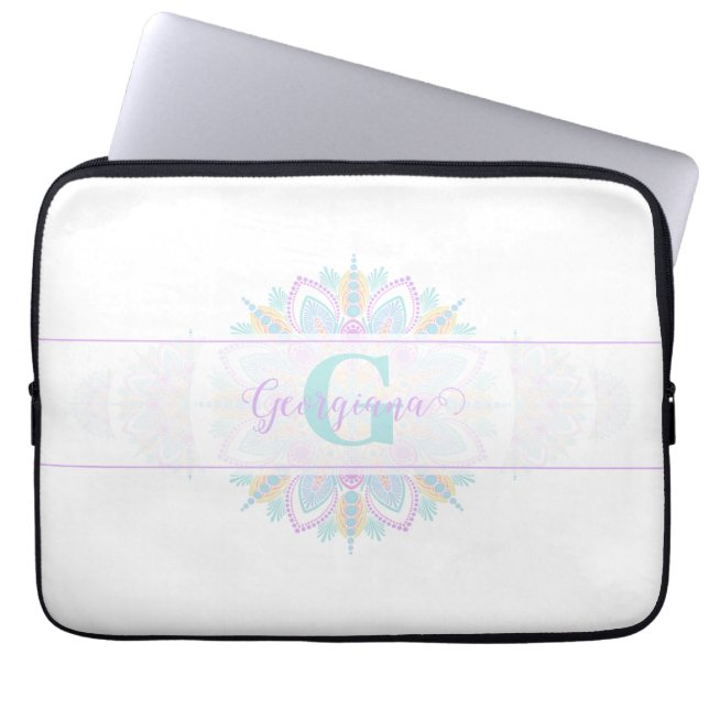 Personlig Pastel Rainbow Ornamental Dot Mandala Laptop Fodral (Framsidan)