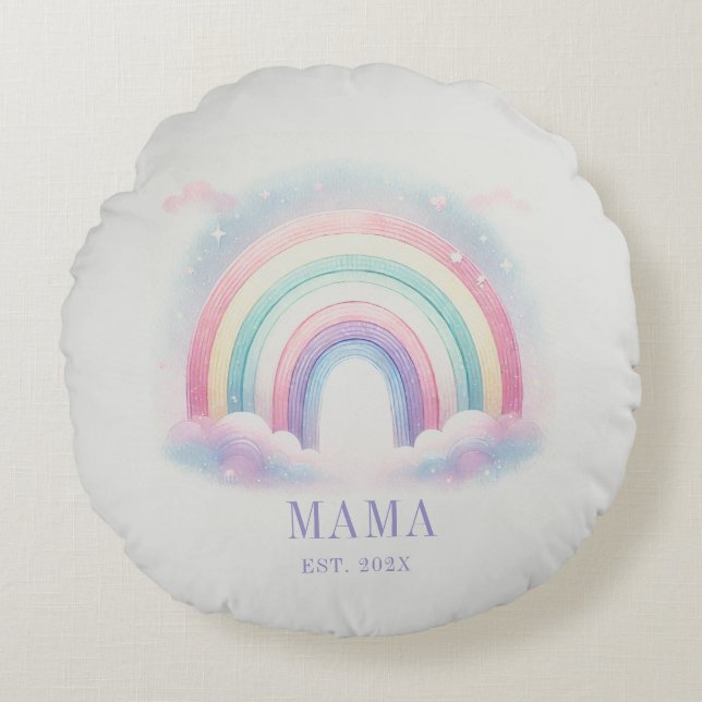 Personlig Pastel Rainbow Round Pillow Rund Kudde (Framsidan)
