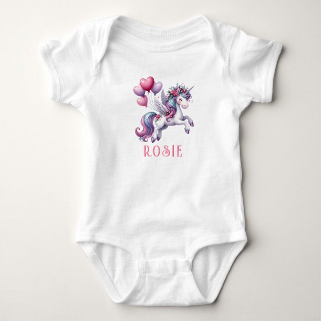 Personlig Pastel Rainbow Unicorn Baby Bodykostym T Shirt (Framsida)