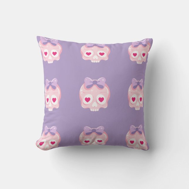 Personlig Pastel Rosa and Lila Skull Kudde (Framsida)