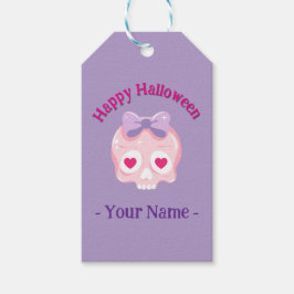 Personlig Pastel Rosa and Lila Skull Presentetikett