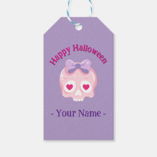 Personlig Pastel Rosa and Lila Skull Presentetikett