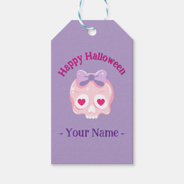 Personlig Pastel Rosa and Lila Skull Presentetikett (Framsidan)