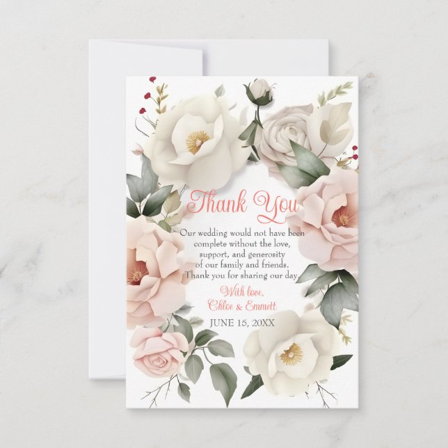 Personlig Pastel Rosa Blommigt Bröllop Ro Ram Tack Kort (Framsida)